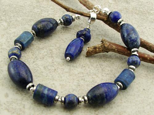 komplet bransoletka z zawieszką lapis lazuli