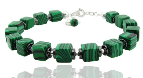 bransoletka kostki malachit w srebrze