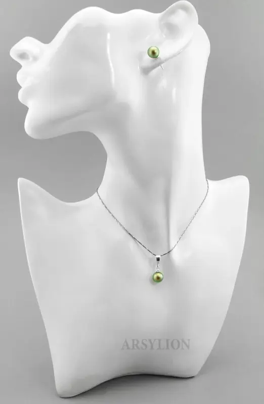 komplet kryształowe perełki iridescent green
