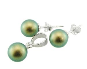 ARSYLION komplet z perełkami iridescent green 1090