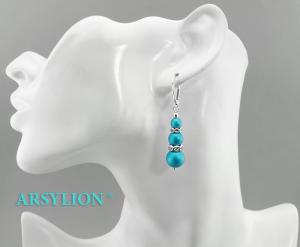 kolczyki kryształowe perły Iridescent Dark Turquoise i cyrkonie