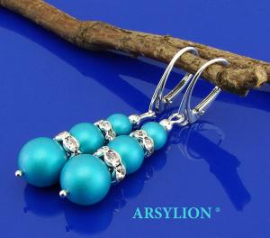 kolczyki kryształowe perły Iridescent Dark Turquoise i cyrkonie