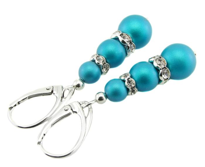 kolczyki kryształowe perły Iridescent Dark Turquoise i cyrkonie