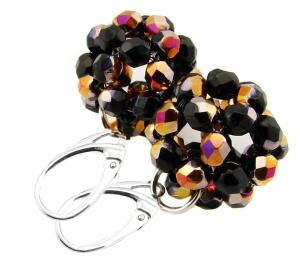 ARSYLION czarne opalizujące kolczyki jet sliperit 828