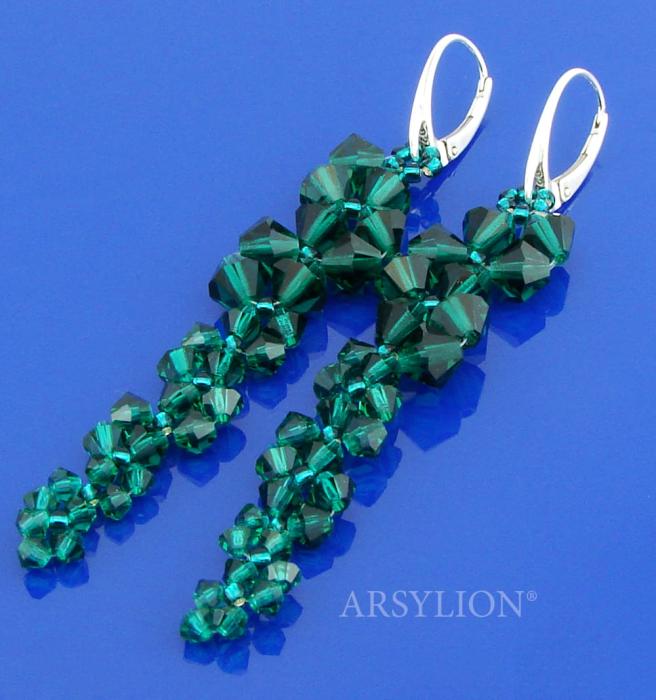 kolczyki gałązki z oryginalnymi kryształkami emerald