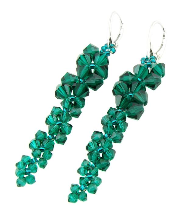 kolczyki gałązki z oryginalnymi kryształkami emerald