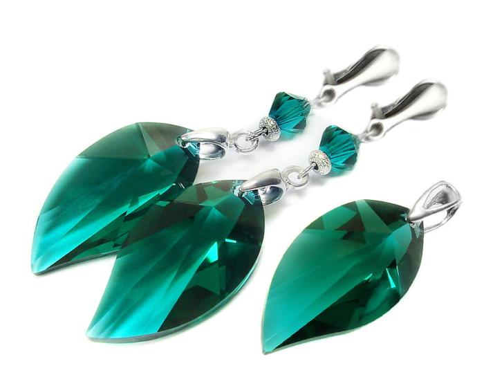 szmaragdowy komplet z kryształkami  new leaf emerald