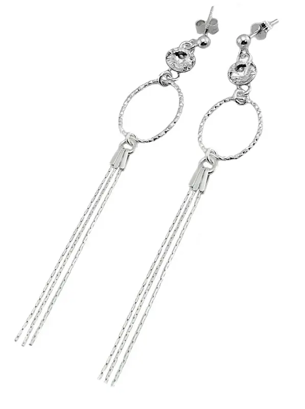 kolczyki diament owale z kryształkiem rivoli crystal f i łańcuszkami cardano