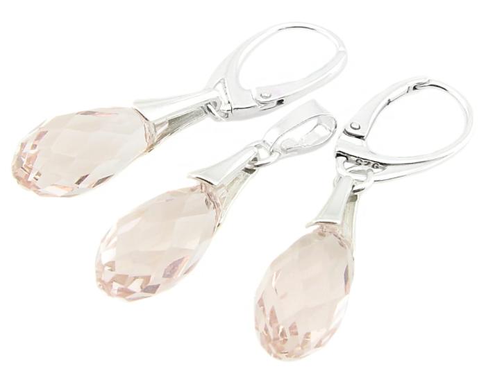 różowy komplet jablonex  briolette krople light rose