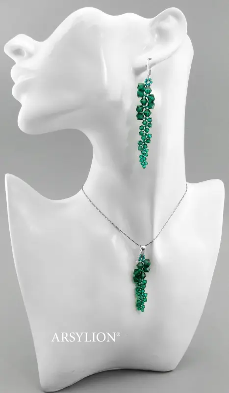 szmaragdowy komplet z kryształkami Emerald