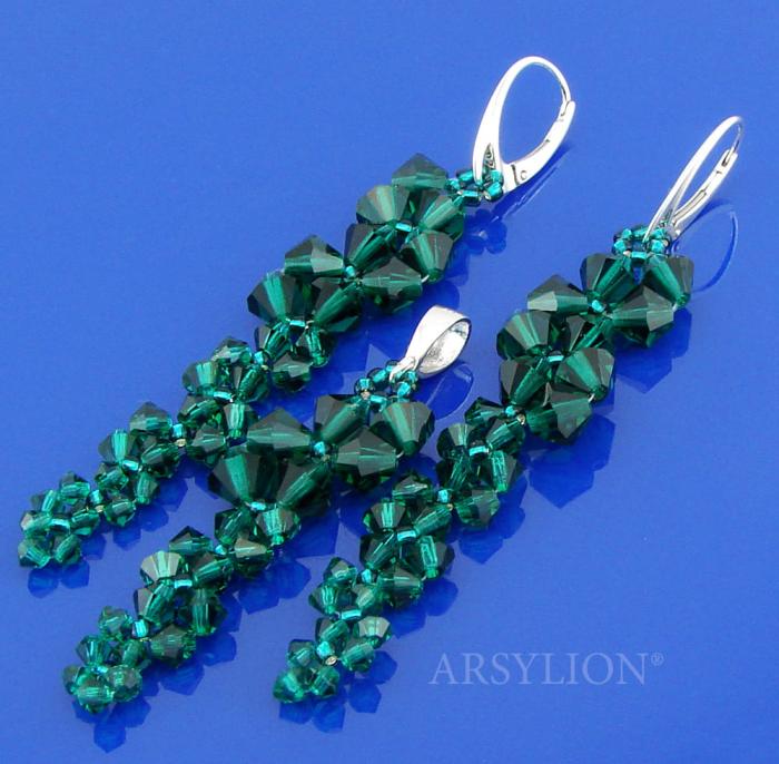 szmaragdowy komplet z kryształkami Emerald