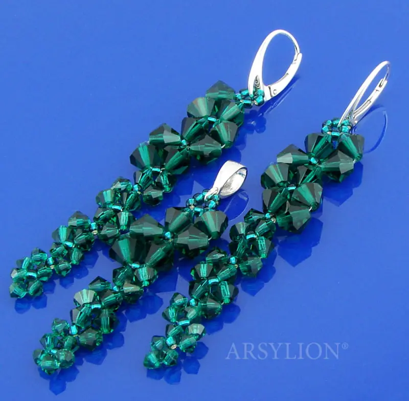 szmaragdowy komplet z kryształkami Emerald