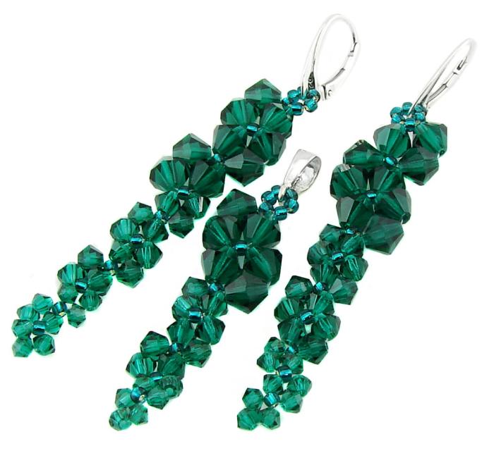 szmaragdowy komplet z kryształkami Emerald