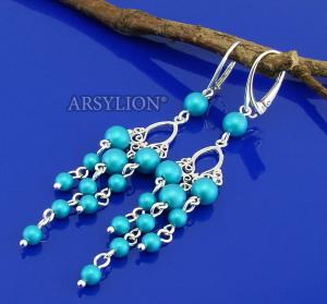 długie turkusowe kolczyki z kryształowymi  perełkami iridescent dark turquoise
