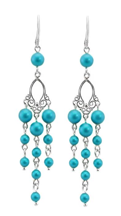 długie turkusowe kolczyki z kryształowymi  perełkami iridescent dark turquoise