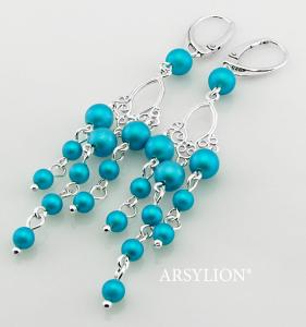 długie turkusowe kolczyki z kryształowymi  perełkami iridescent dark turquoise