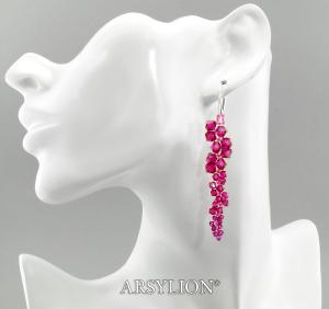 kolczyki gałązki z oryginalnymi kryształkami fuchsia
