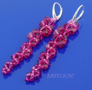 kolczyki gałązki z oryginalnymi kryształkami fuchsia