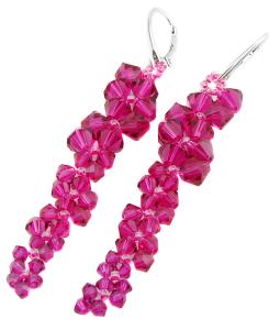 kolczyki gałązki z oryginalnymi kryształkami fuchsia