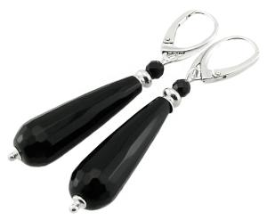 ARSYLION czarne kolczyki onyks  krople srebro 191