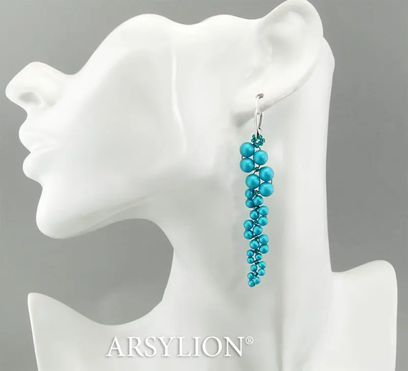 kolczyki oryginalne kryształowei perełki iridescent dark turquoise