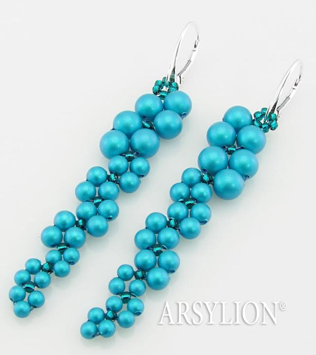 kolczyki oryginalne kryształowei perełki iridescent dark turquoise