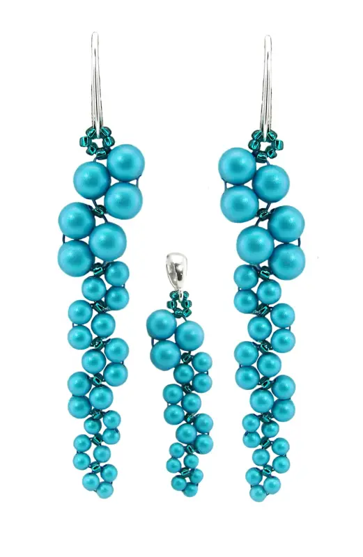 komplet z kryształowymi oryginalnymi perełkami iridescent dark turquoise