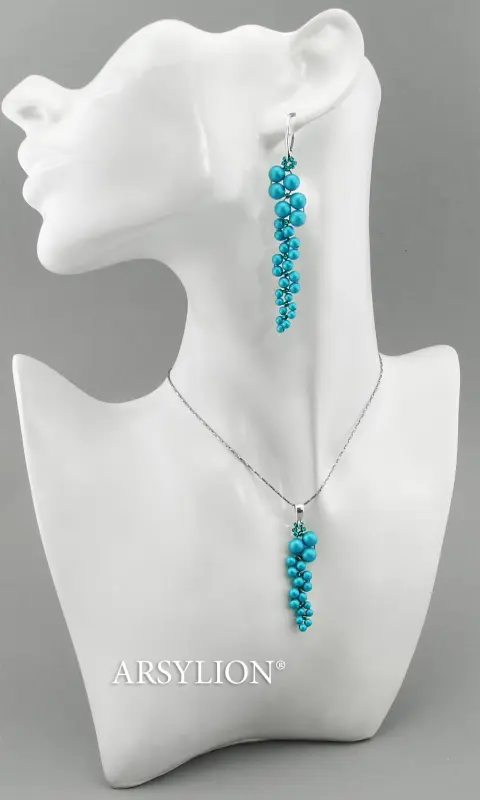 komplet z kryształowymi oryginalnymi perełkami iridescent dark turquoise