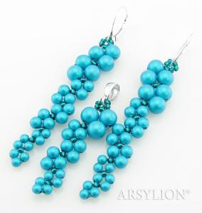 komplet z kryształowymi oryginalnymi perełkami iridescent dark turquoise