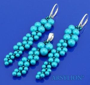 komplet z kryształowymi oryginalnymi perełkami iridescent dark turquoise