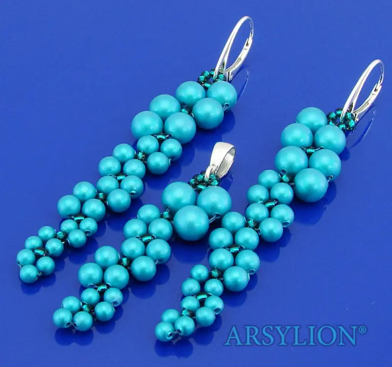 komplet z kryształowymi oryginalnymi perełkami iridescent dark turquoise