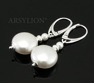kolczyki coin crystals pearls white