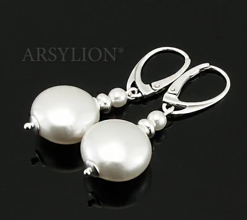 kolczyki coin crystals pearls white