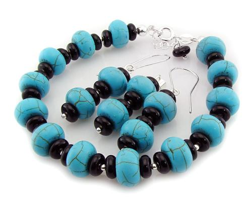 komplet turkus z onyksem w srebrze