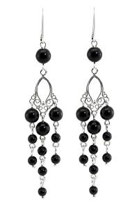 ARSYLION czarne długie kolczyki onyks błyszczący na ozdobnym filigranie 440