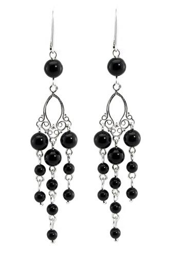 kolczyki onyks czarny błyszczący filigran