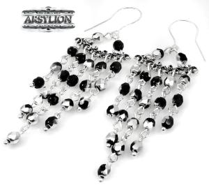  ARSYLION czarne / srebrne kolczyki długie jet 291