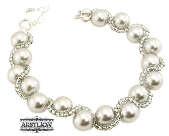 Bransoletka perła  Swarovski Elements Light Grey