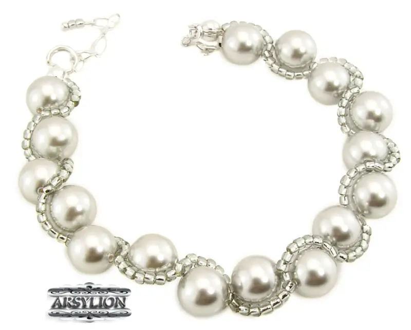Bransoletka perła  Swarovski Elements Light Grey