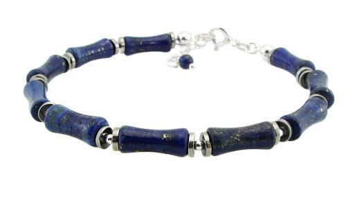 srebrna bransoletka lapis lazuli z pirytem klepsydry