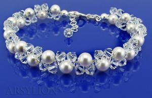 bransoletka z oryginalnymi kryształkami Crystal i perełkami white