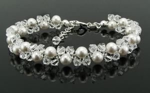 bransoletka z oryginalnymi kryształkami Crystal i perełkami white