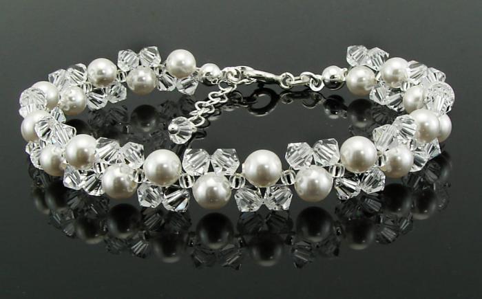 bransoletka z oryginalnymi kryształkami Crystal i perełkami white