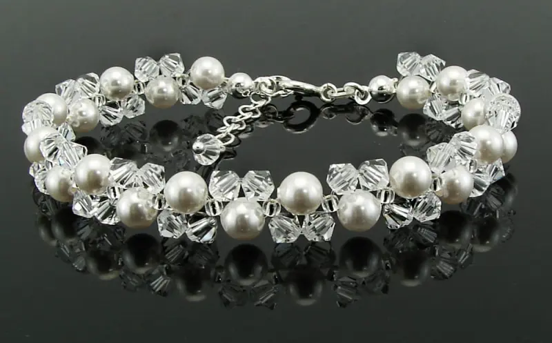 bransoletka z oryginalnymi kryształkami Crystal i perełkami white