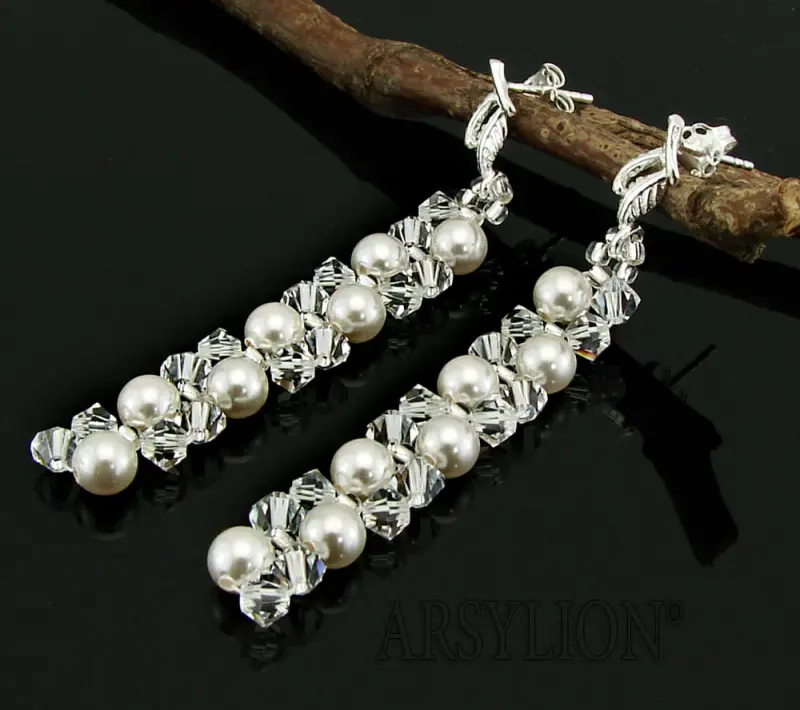 kolczyki z oryginalnymi kryształkami Crystal i perełkami White