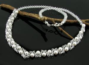 naszyjnik z oryginalnymi kryształkami Crystal i perełkami White