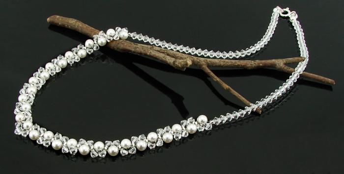 naszyjnik z oryginalnymi kryształkami Crystal i perełkami White