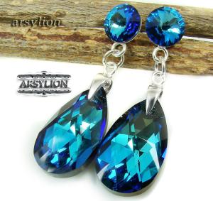 ARSYLION kolczyki z kryształami Bermuda Blue migdał i rivoli 154