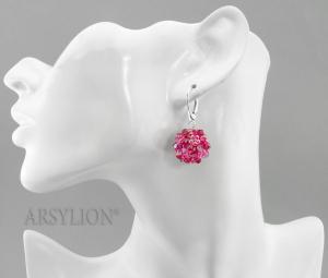 fuksjowe  błyszczące kolczyki plecione kule z kryształkami glitter fuchsia