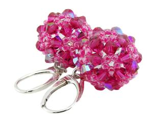fuksjowe  błyszczące kolczyki plecione kule z kryształkami glitter fuchsia